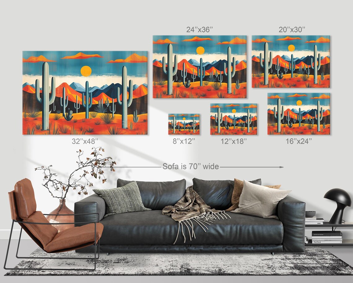 Vibrant Desert Scene Saguaros Mountains And Golden Sun Wall Art - Image 3