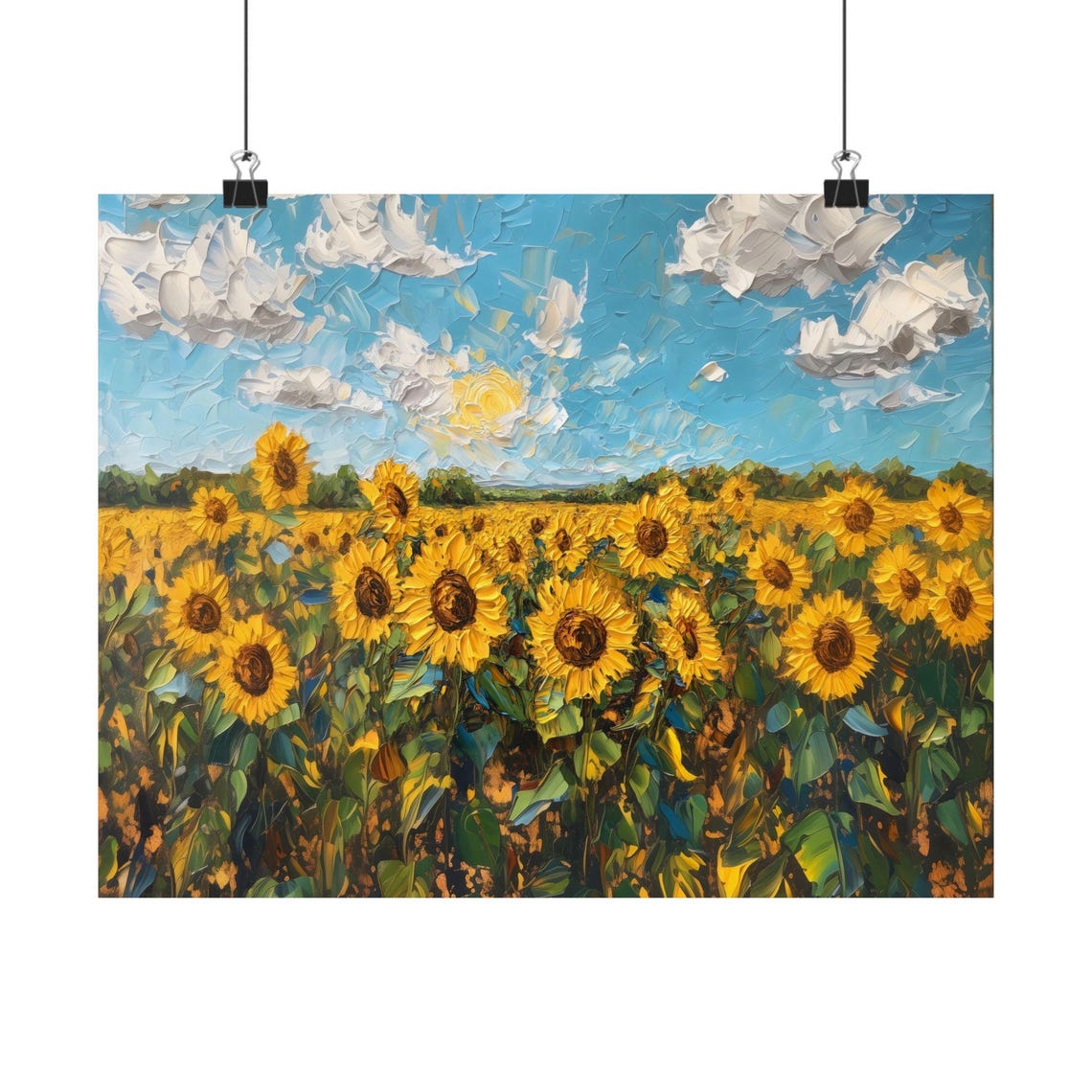 Sunflower Field Summer Sky Bold Impasto Yellow Bloom Art Poster