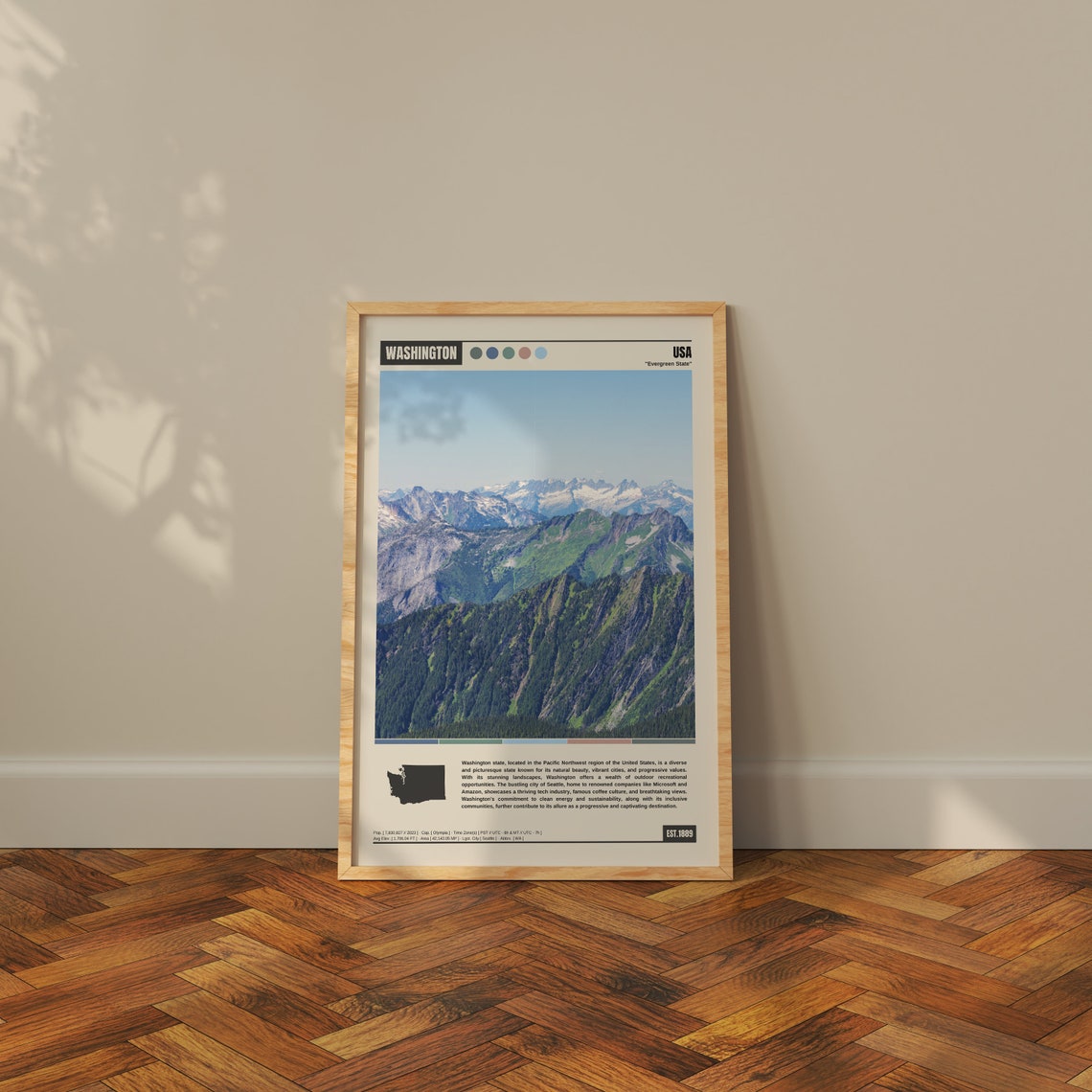Washington Evergreen State Cascade Mountain Peaks Panorama Poster - Image 3