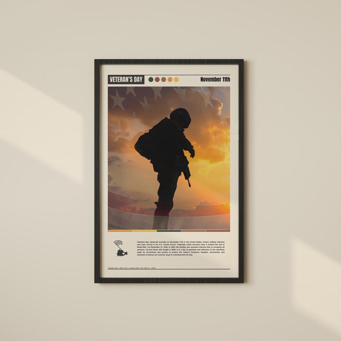 Veterans Day Soldier Silhouette at Sunset American Flag Memory Poster