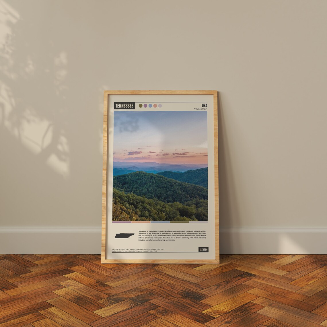 Tennessee Volunteer State Smoky Mountains Layered Sunset Poster - Image 3