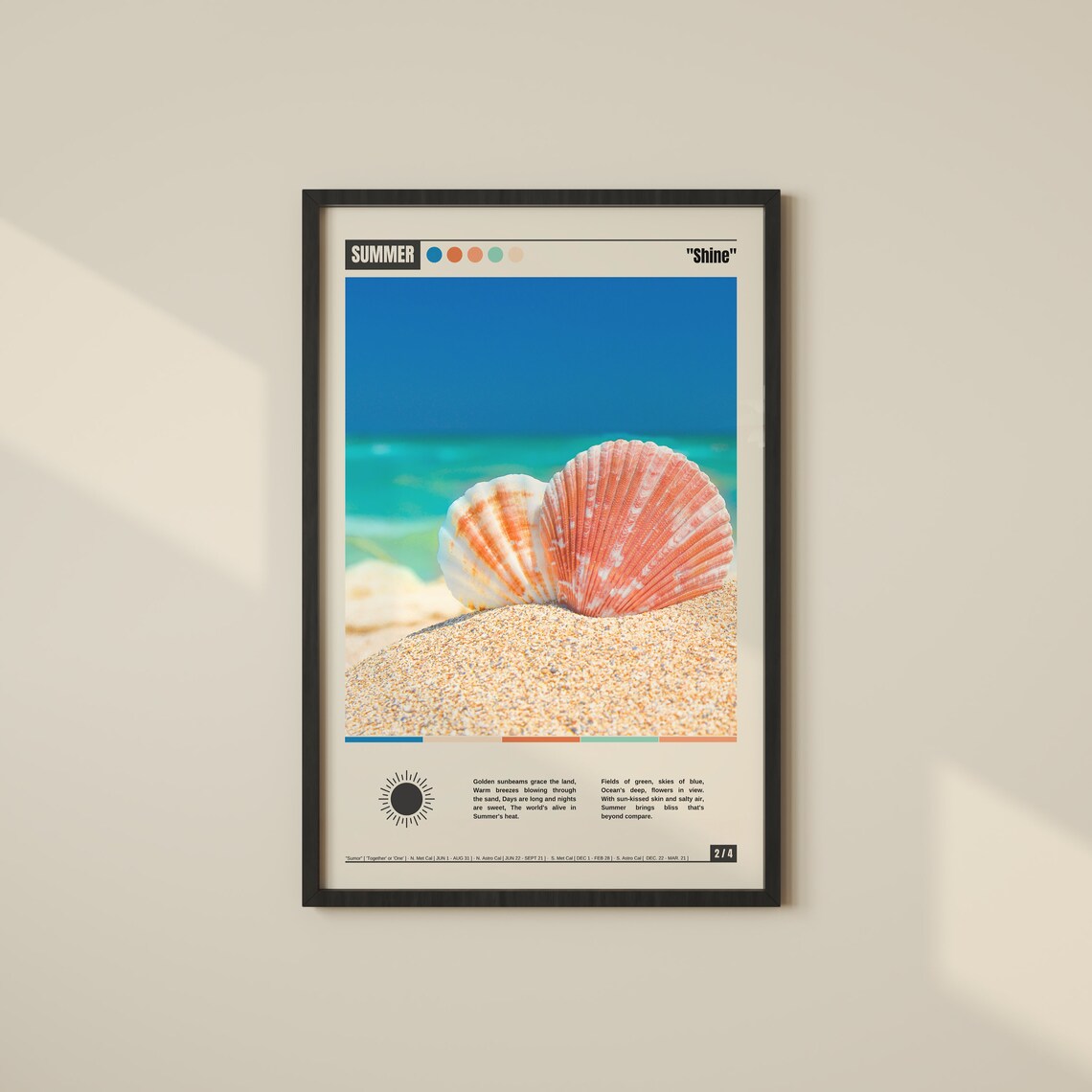 Summer Shine Season Scallop Shells on Sand Turquoise Sea Poster