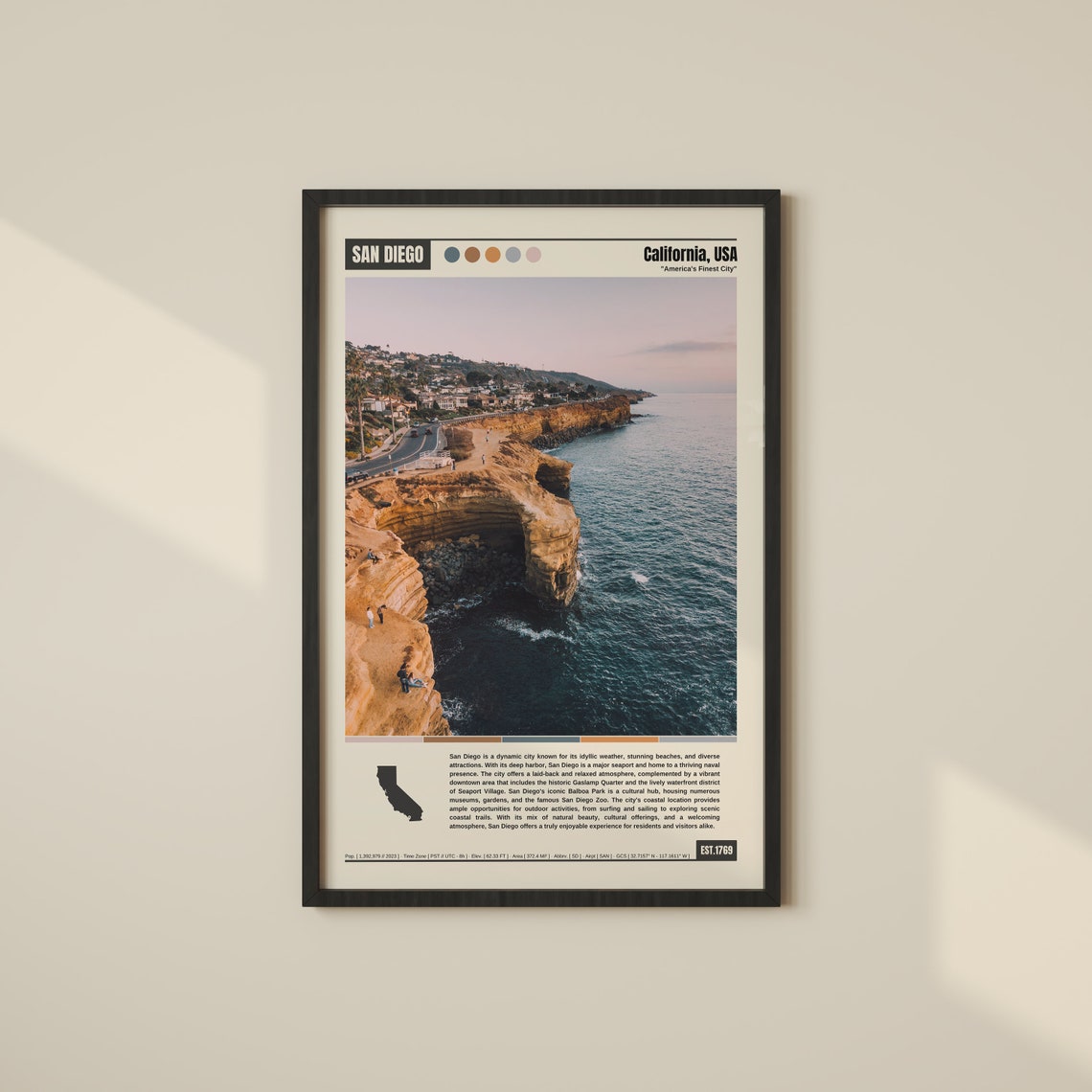 San Diego California Coastal Cliffs Aerial Ocean Sunset View Poster