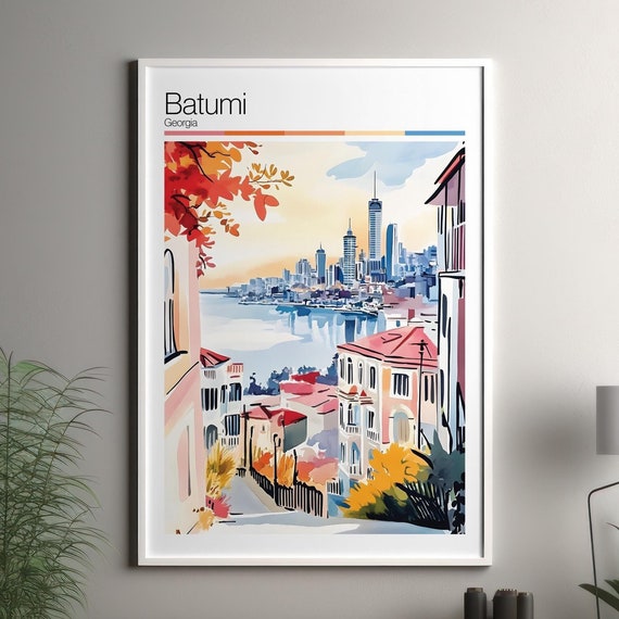 Batumi Print Soft Colors Travel Poster Colourful Wall Art Georgia City Decor For