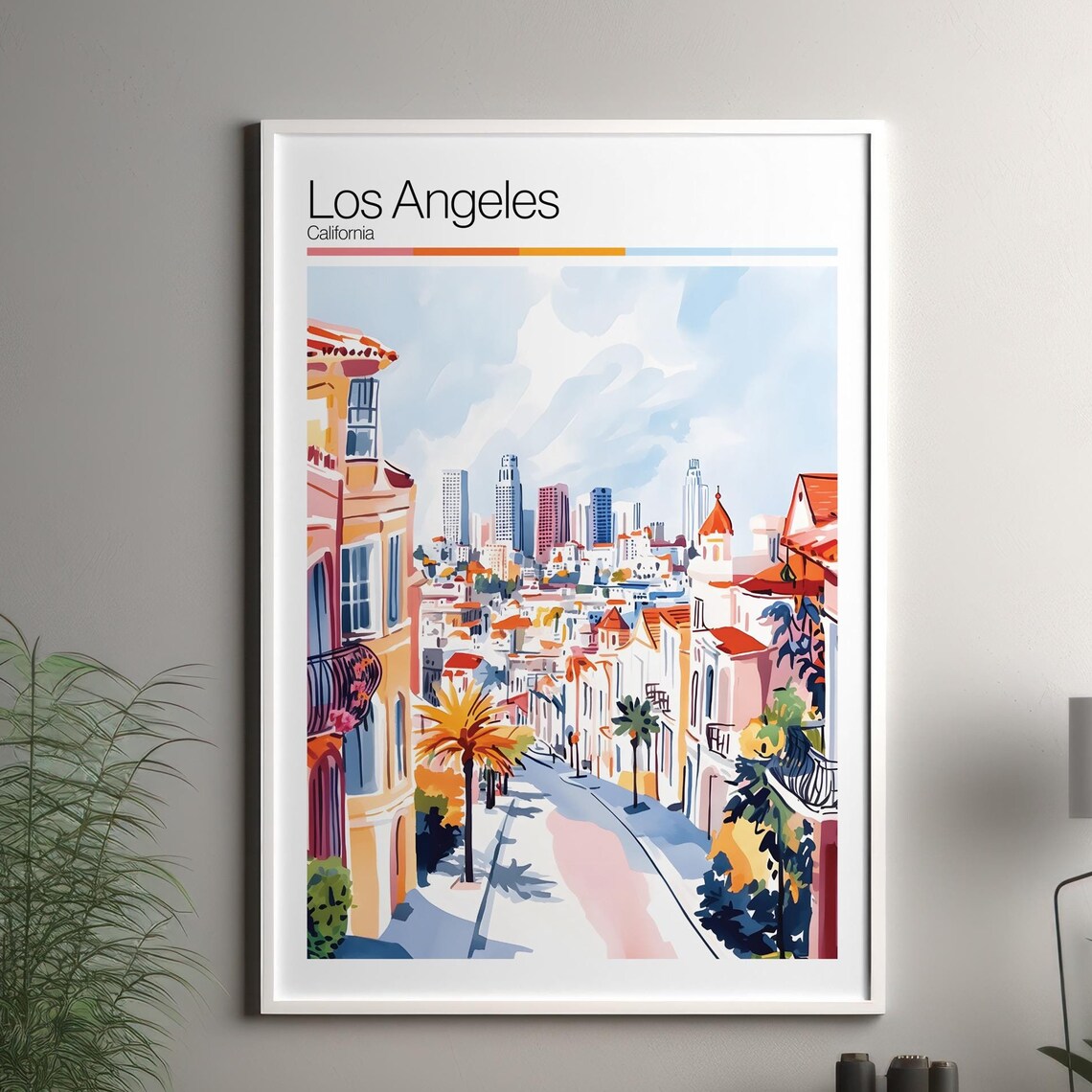 Los Angeles California Downtown Skyline Watercolor Travel Poster
