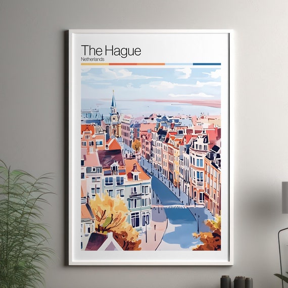 The Hague Print Soft Colors Travel Poster Colourful Wall Art Netherlands City Decor