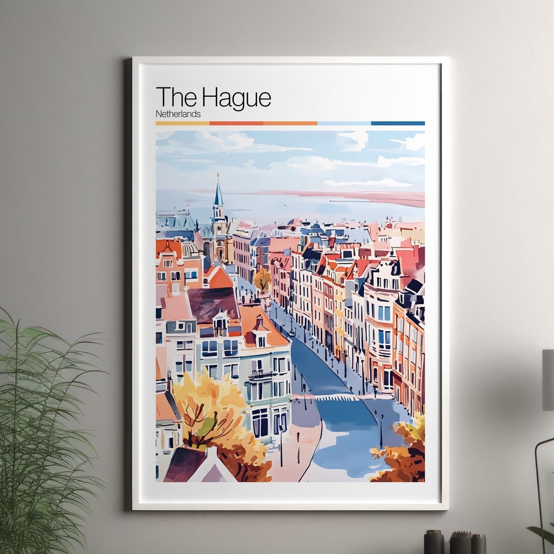 The Hague Print Soft Colors Travel Poster Colourful Wall Art Netherlands City Decor