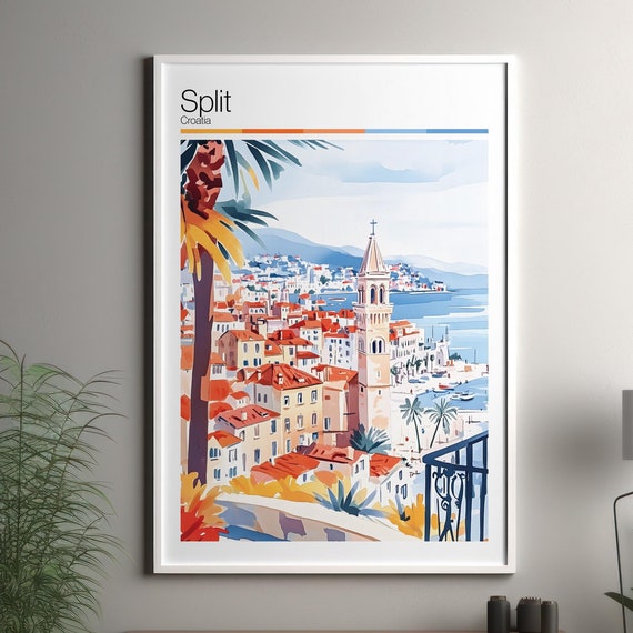 Split Print Soft Colors Travel Poster Colourful Wall Art Croatia City Decor For