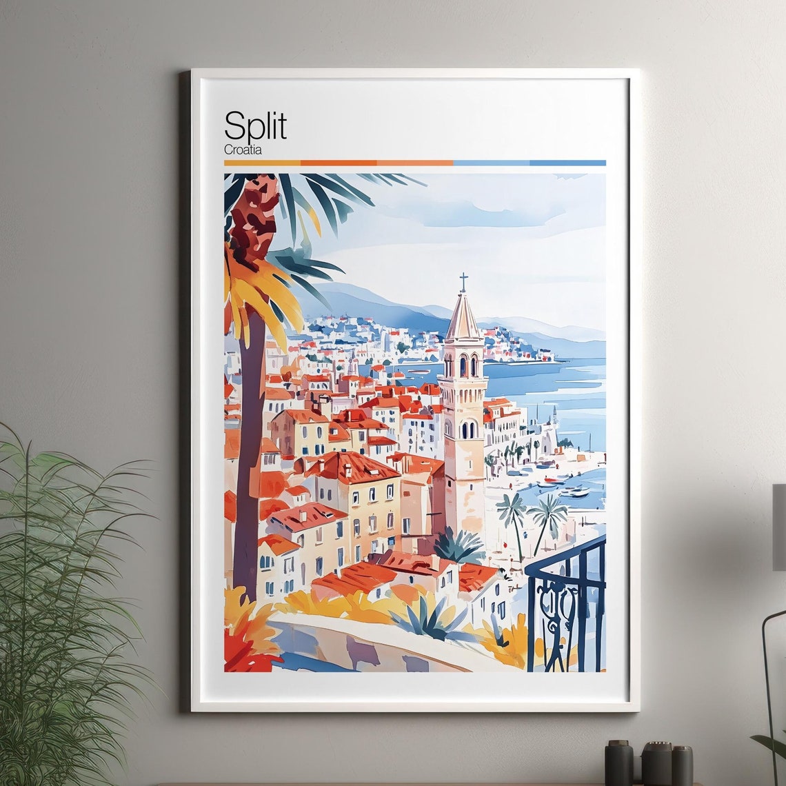 Split Print Soft Colors Travel Poster Colourful Wall Art Croatia City Decor For