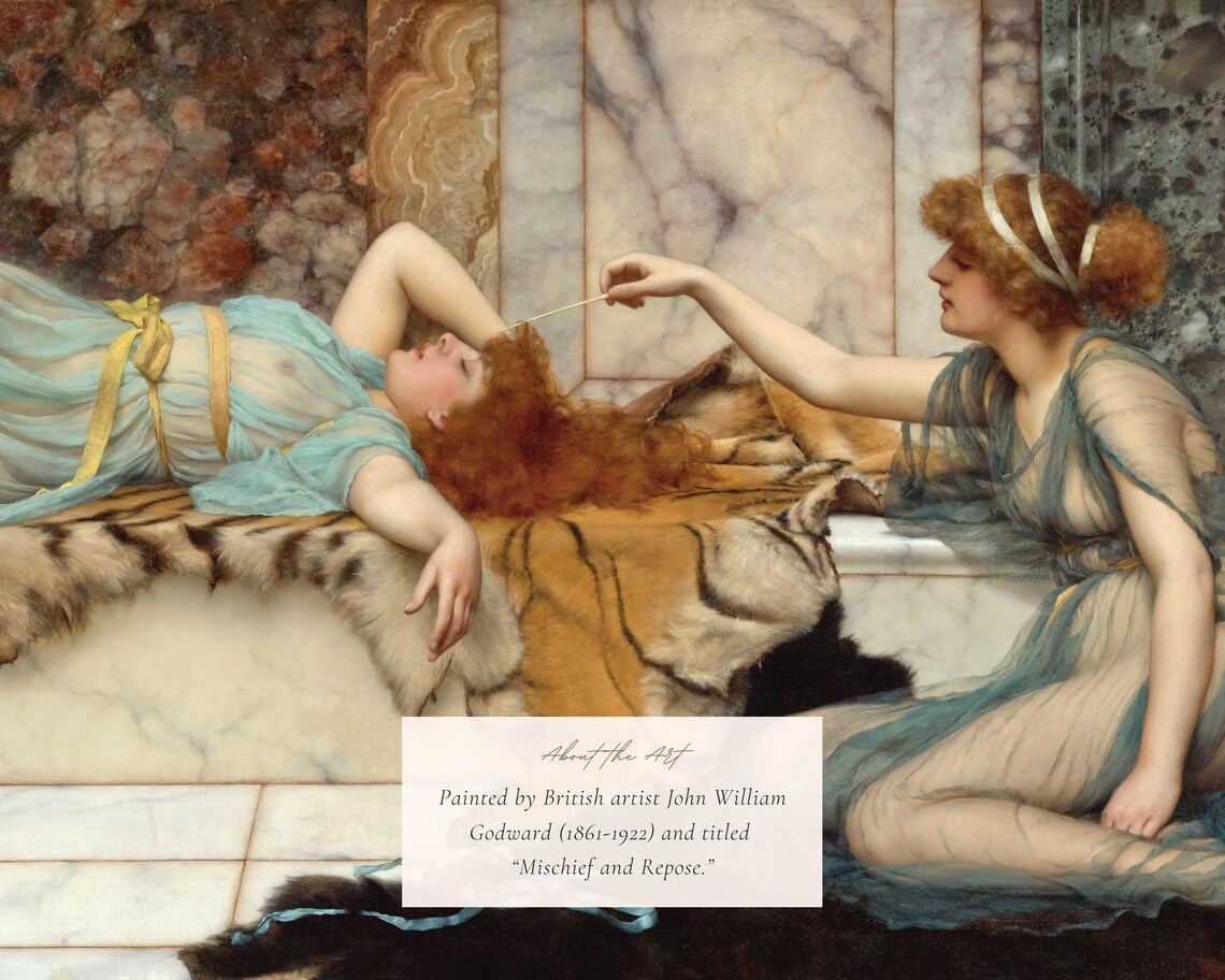 Classical Women Repose Vintage Painting Print Antique Reclining Scene Art - Image 2