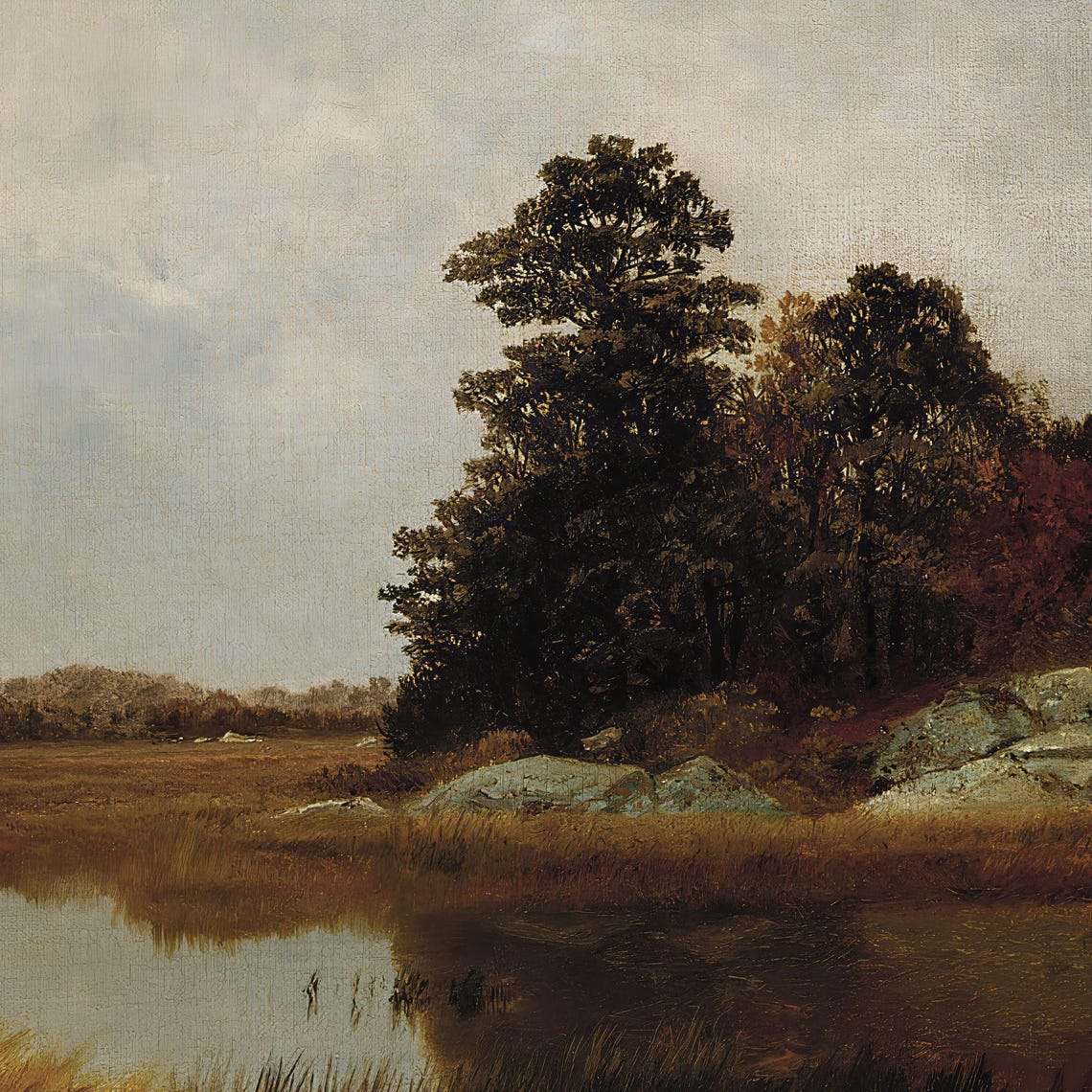 October Marshes Moody Fall Landscape Painting Print Antique Wall Art - Image 2