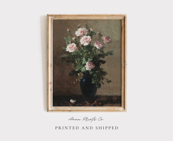 Mailed Gicle Print Antique Still Life With Roses Painting Victorian Flower Artwork Reproduction Moody Floral Art Cottage Farmhouse