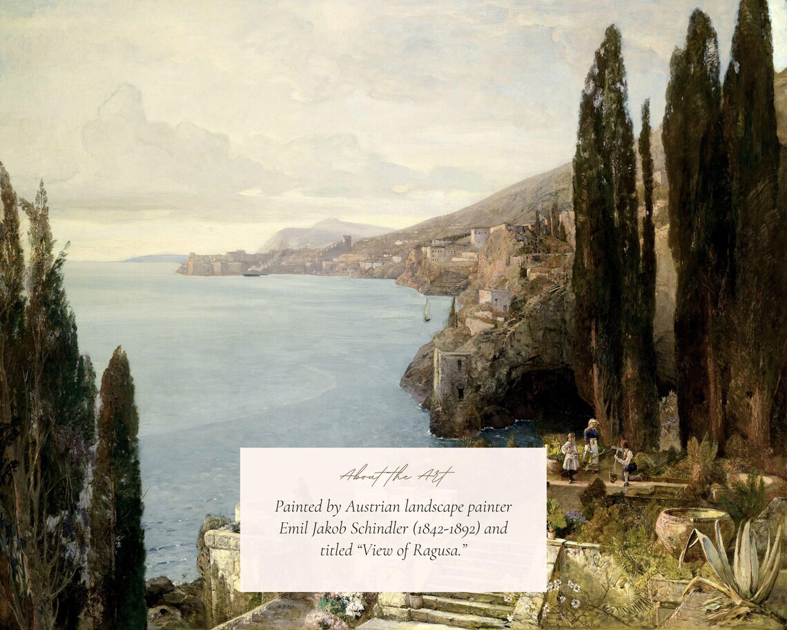 Vintage Mediterranean Coast and Italian Cityscape Art Print - Image 2