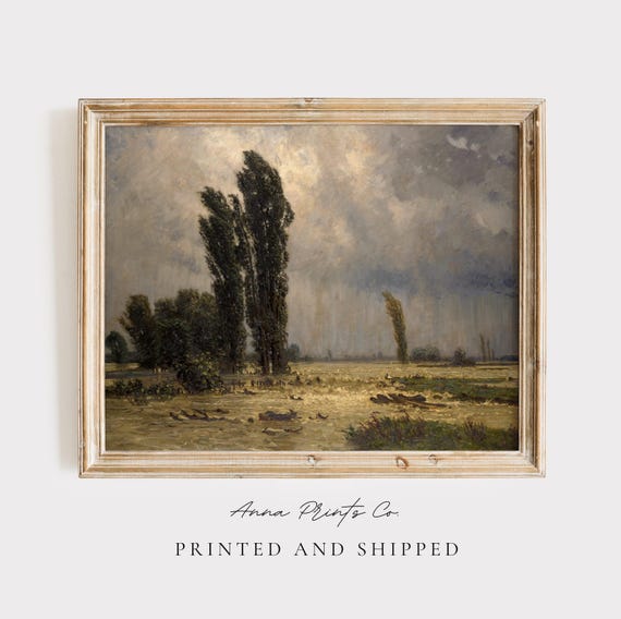Mailed Gicle Print Moody Windswept Landscape Painting Antique Country Scene Artwork Victorian Wall Decor Country Cottage Farmhouse