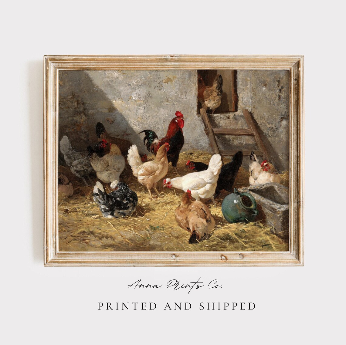 Hen Roost Vintage Painting, Rustic Farmhouse Art Print