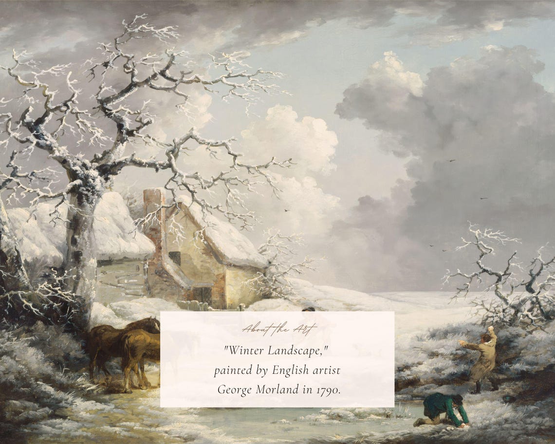 Winter Snowball Fight Thatched Cottage Antique 18th Century Art Print - Image 2
