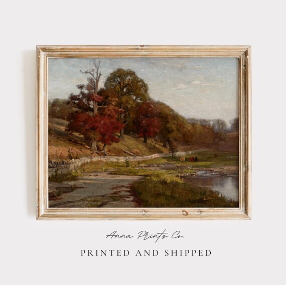 Rustic Autumn Landscape Art Print, Victorian Style