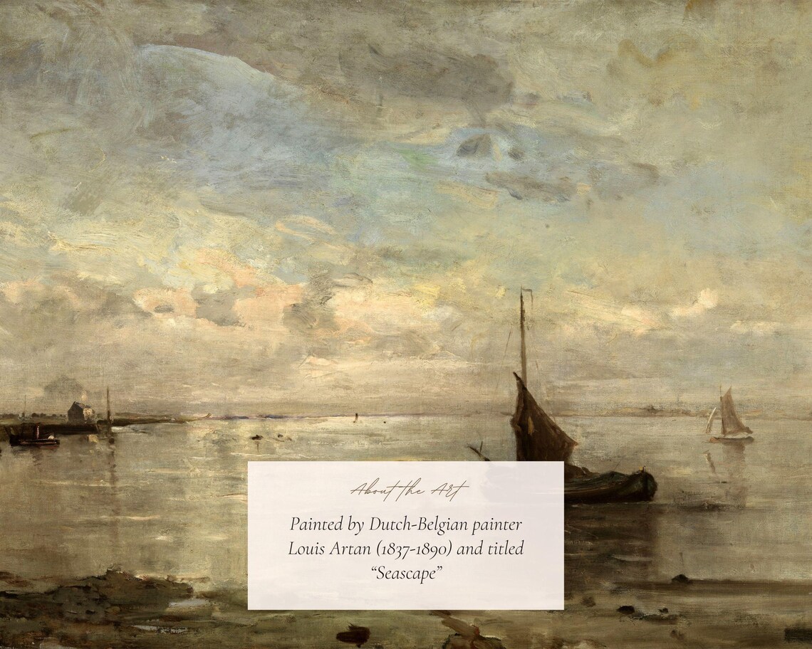 Vintage Sailboat Seascape Art Print, Rustic Farmhouse - Image 2