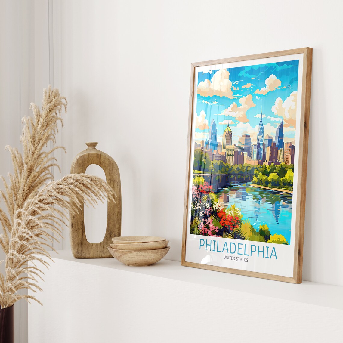 Philadelphia United States Skyline River Gardens Travel Poster - Image 2