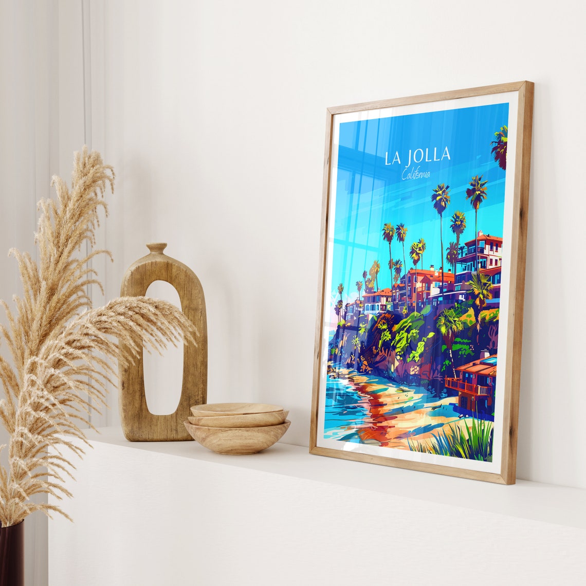 La Jolla California Cliffside Villas Palm Trees Coves Beach Poster - Image 2