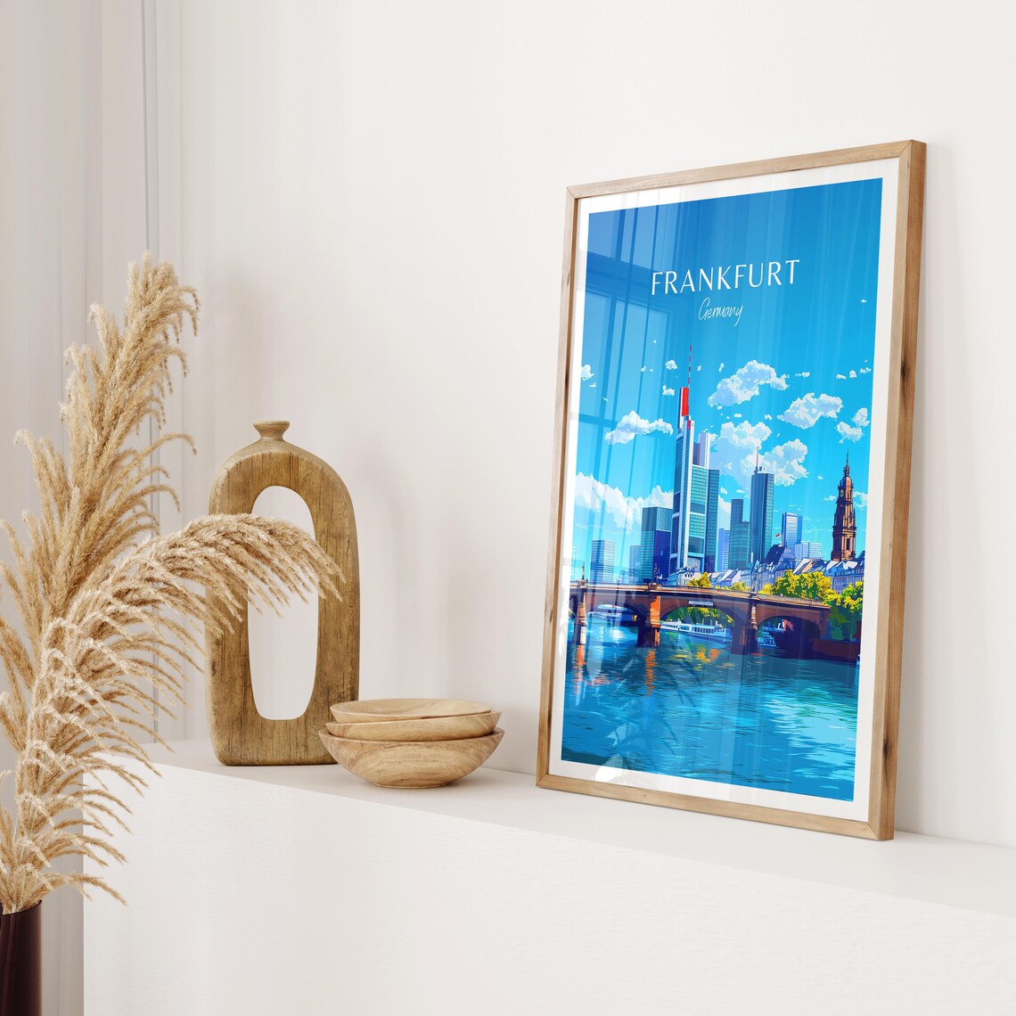 Frankfurt Germany Modern Skyline River Bridge Cityscape Travel Poster - Image 2