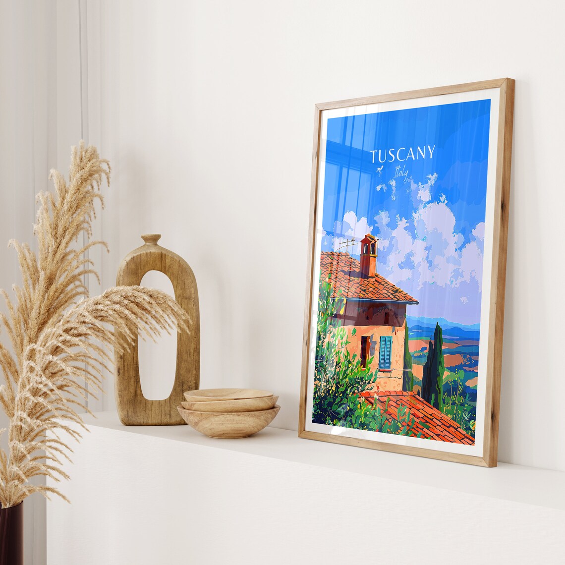 Tuscany Italy Farmhouse Terracotta Roof Illustrated Travel Poster - Image 2