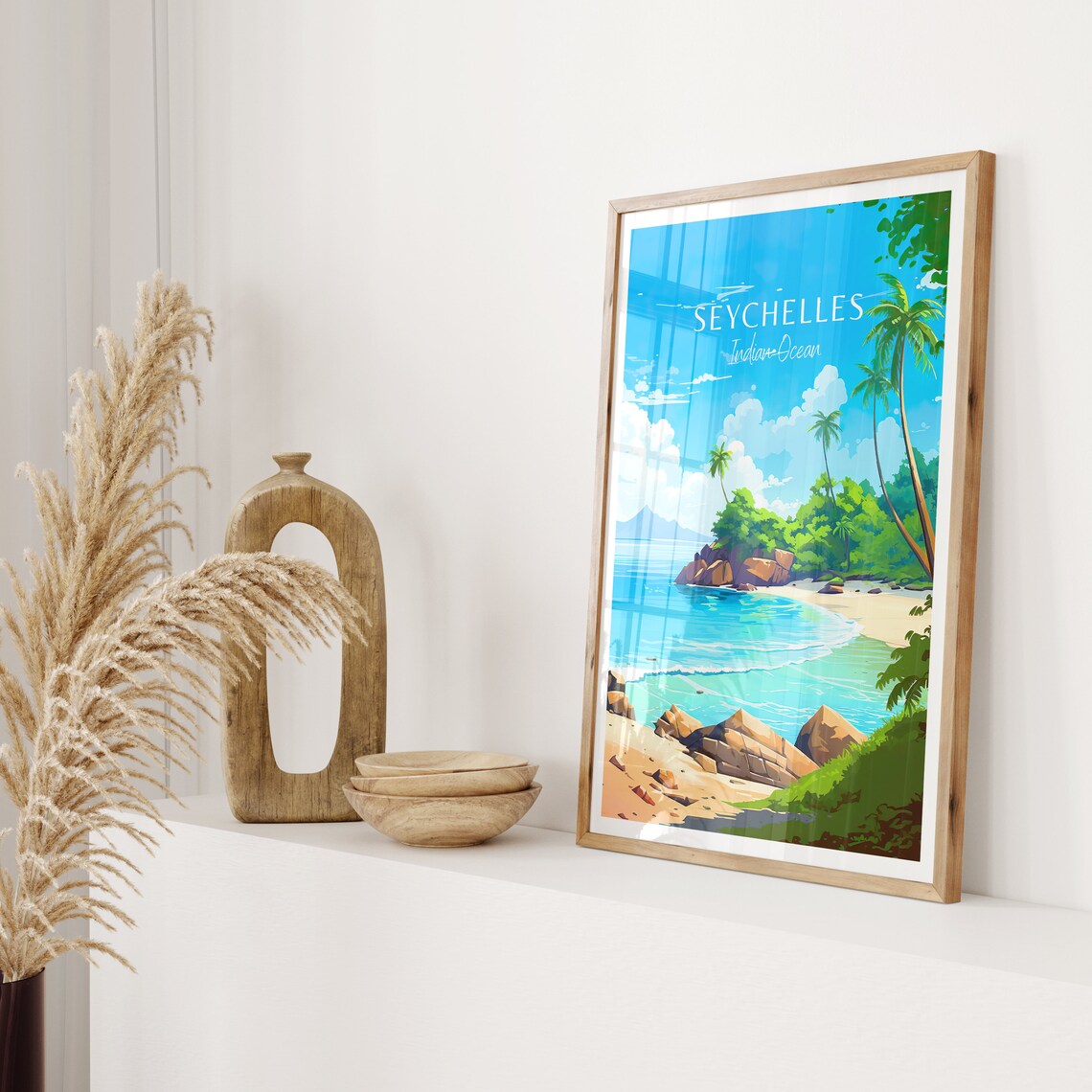 Seychelles Indian Ocean Palm Trees Turquoise Calm Cove Travel Poster - Image 2