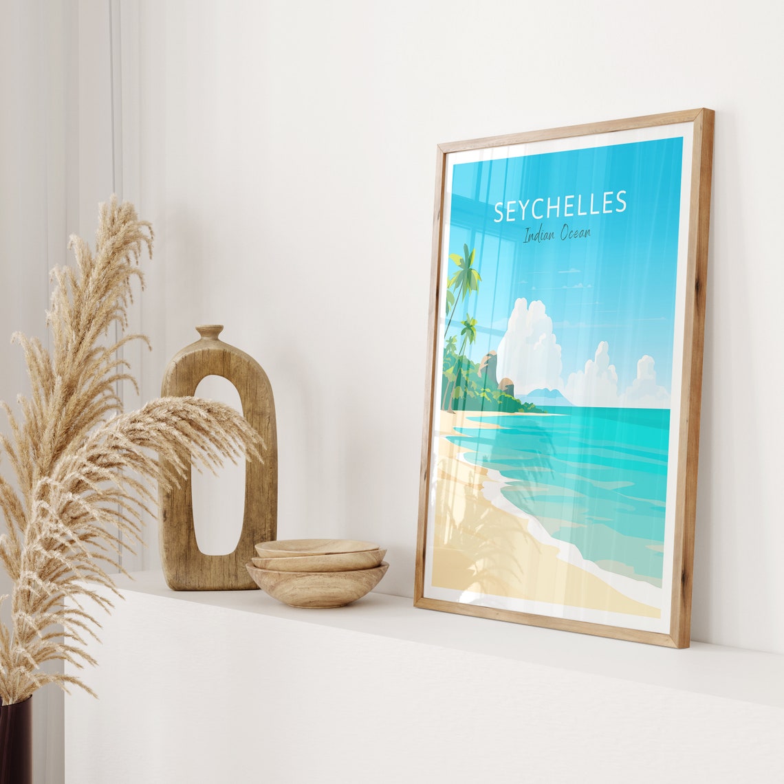Pristine Seychelles Indian Ocean Tropical Beach and Palms Poster - Image 2