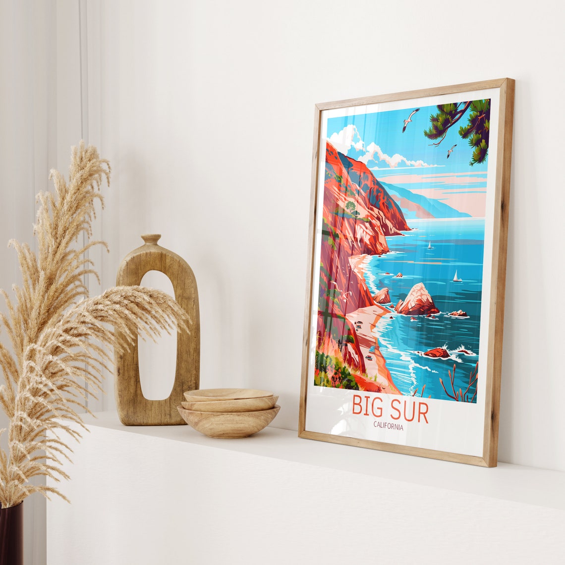 Big Sur California Red Cliffs Rocky Shore Waves Travel Poster - Image 2