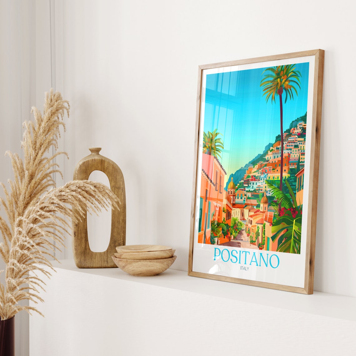 Positano Italy Cliffside Village Dome Palm Trees Travel Poster - Image 2