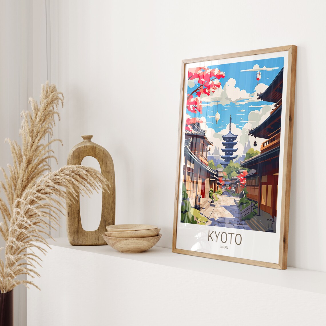 Kyoto Japan Historic Street Pagoda Lanterns Vintage Travel Poster - Image 2