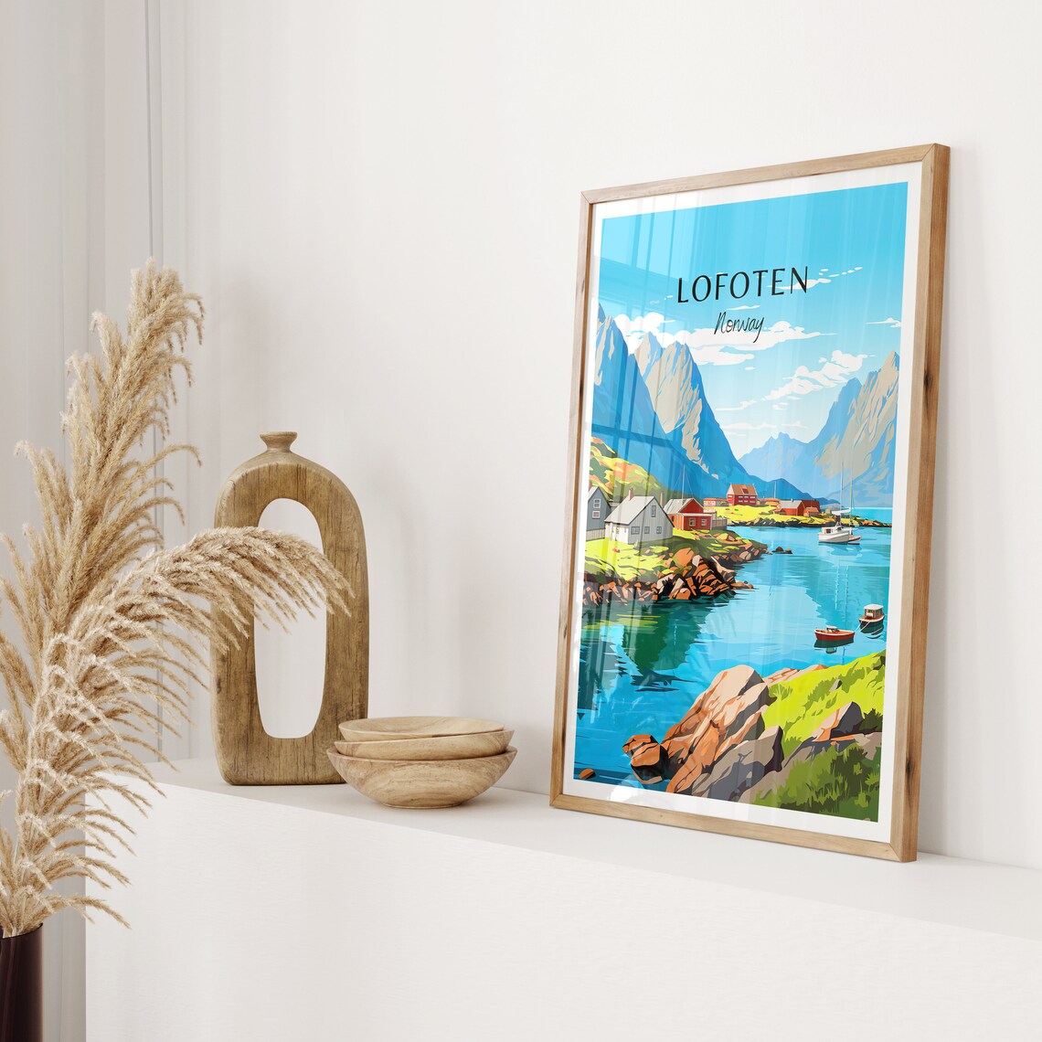 Lofoten Norway Fishing Village Mountain Harbor Boats View Poster - Image 2