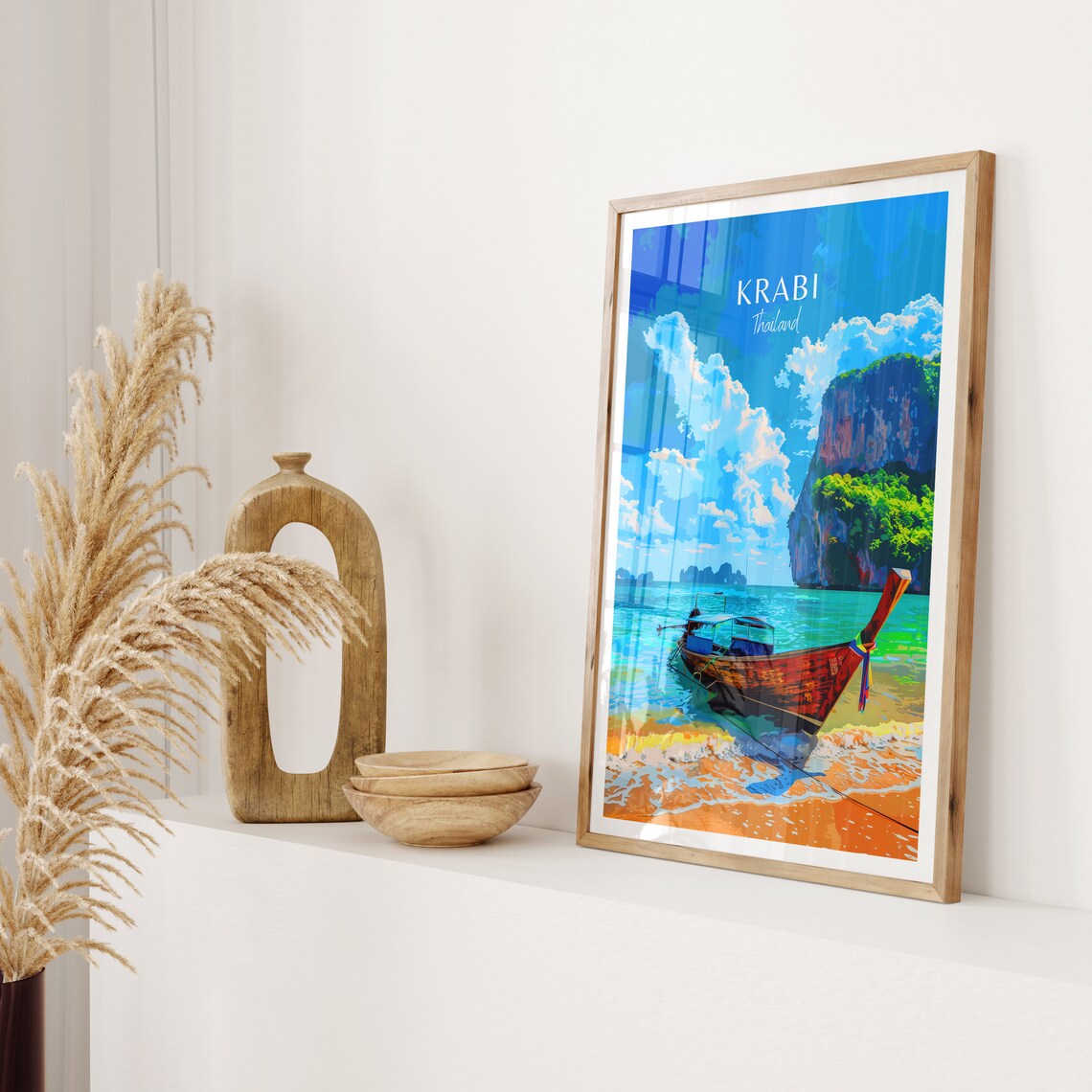 Krabi Thailand Longtail Boat Beach Limestone Cliff Travel Poster - Image 2