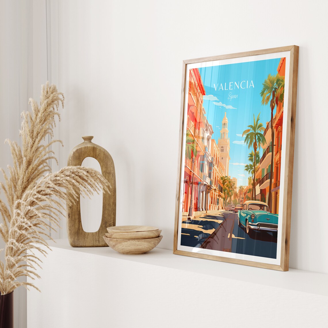 Valencia Spain Palm Street Classic Cars Vintage City Center Poster - Image 2
