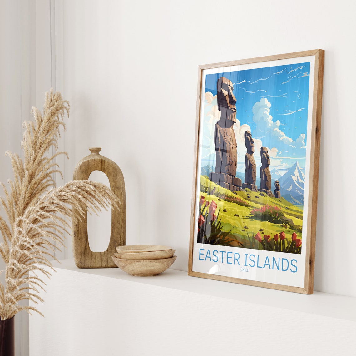 Easter Islands Chile Moai Stone Statues Grassland Valley Poster - Image 2