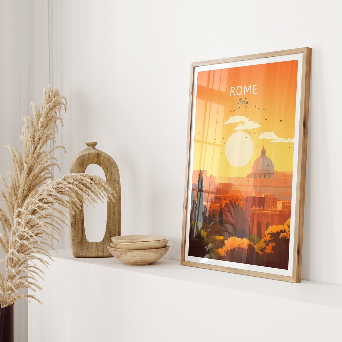 Rome Italy Sunset Skyline Vintage Travel Golden Hour City Wall Poster - Image 2