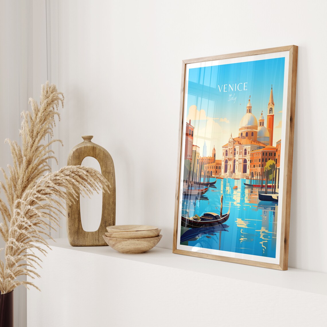 Venice Italy Travel Poster Grand Canal Gondola Basilica Dome View Art - Image 2