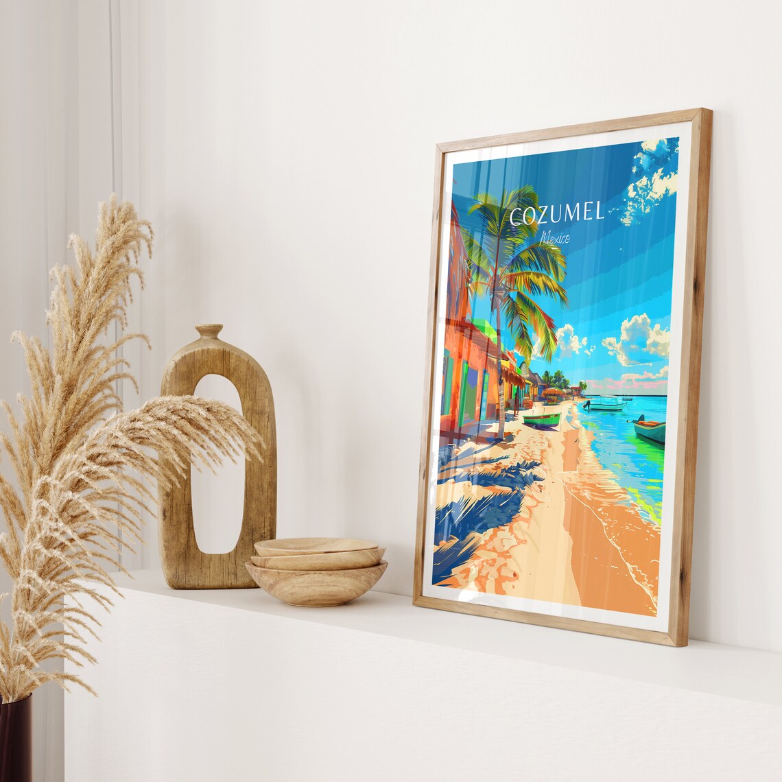 Cozumel Mexico Beach Travel Poster Palm Trees Caribbean Shore Art - Image 2