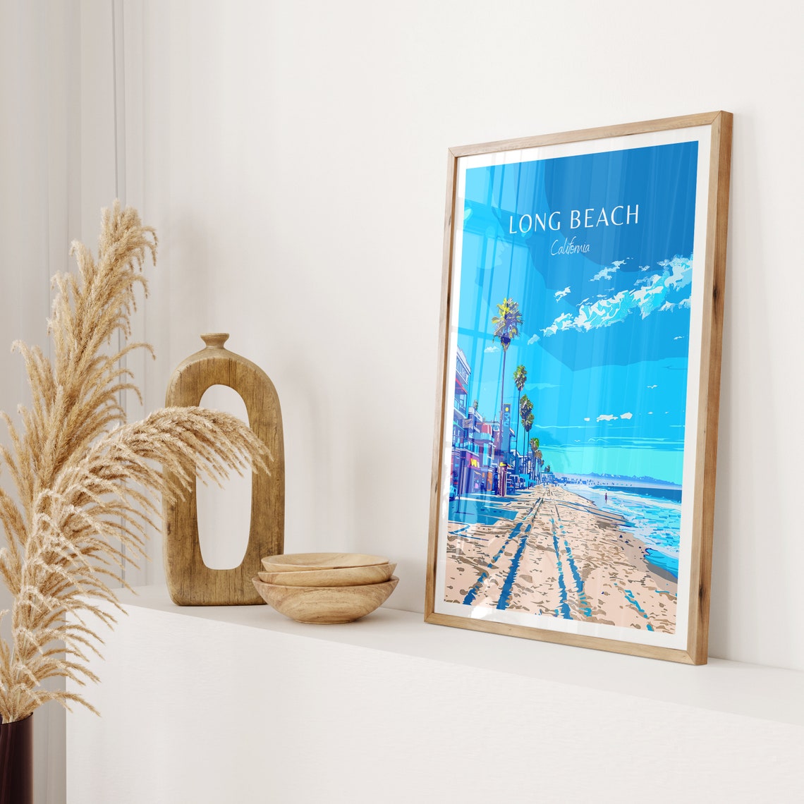 Long Beach California Travel Poster Beach Boardwalk Palms Ocean Art - Image 2