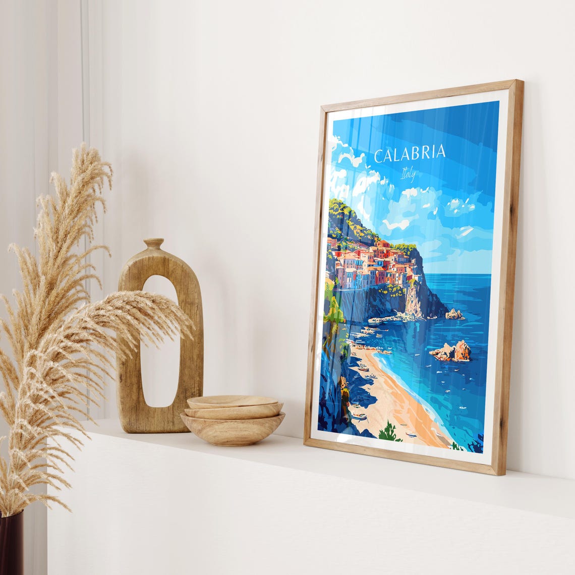 Calabria Italy Cliffside Village Beach Vintage Travel Poster - Image 2