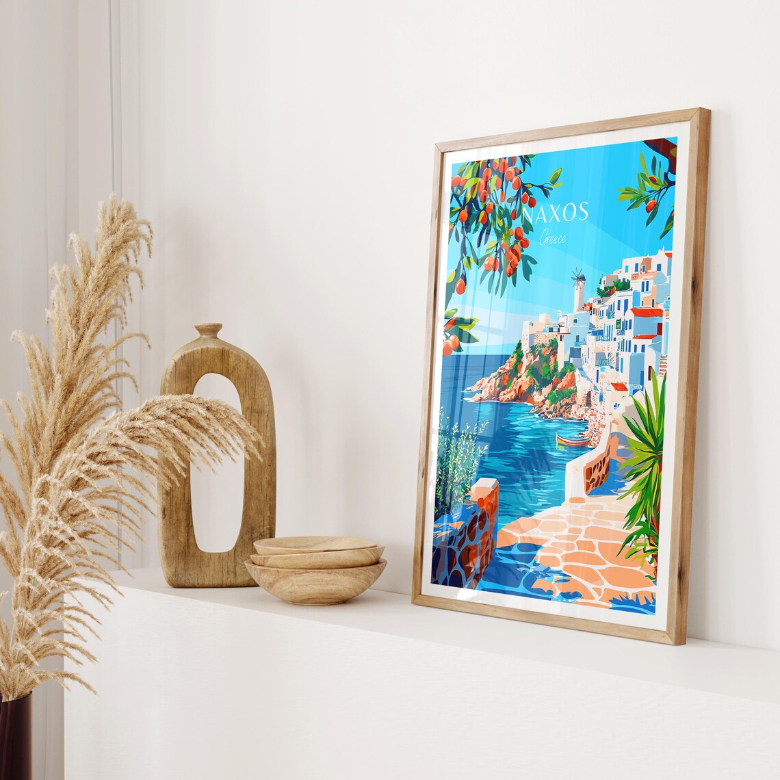 Naxos Greece Harbor Village Windmill Citrus Terrace Seaside Poster - Image 2