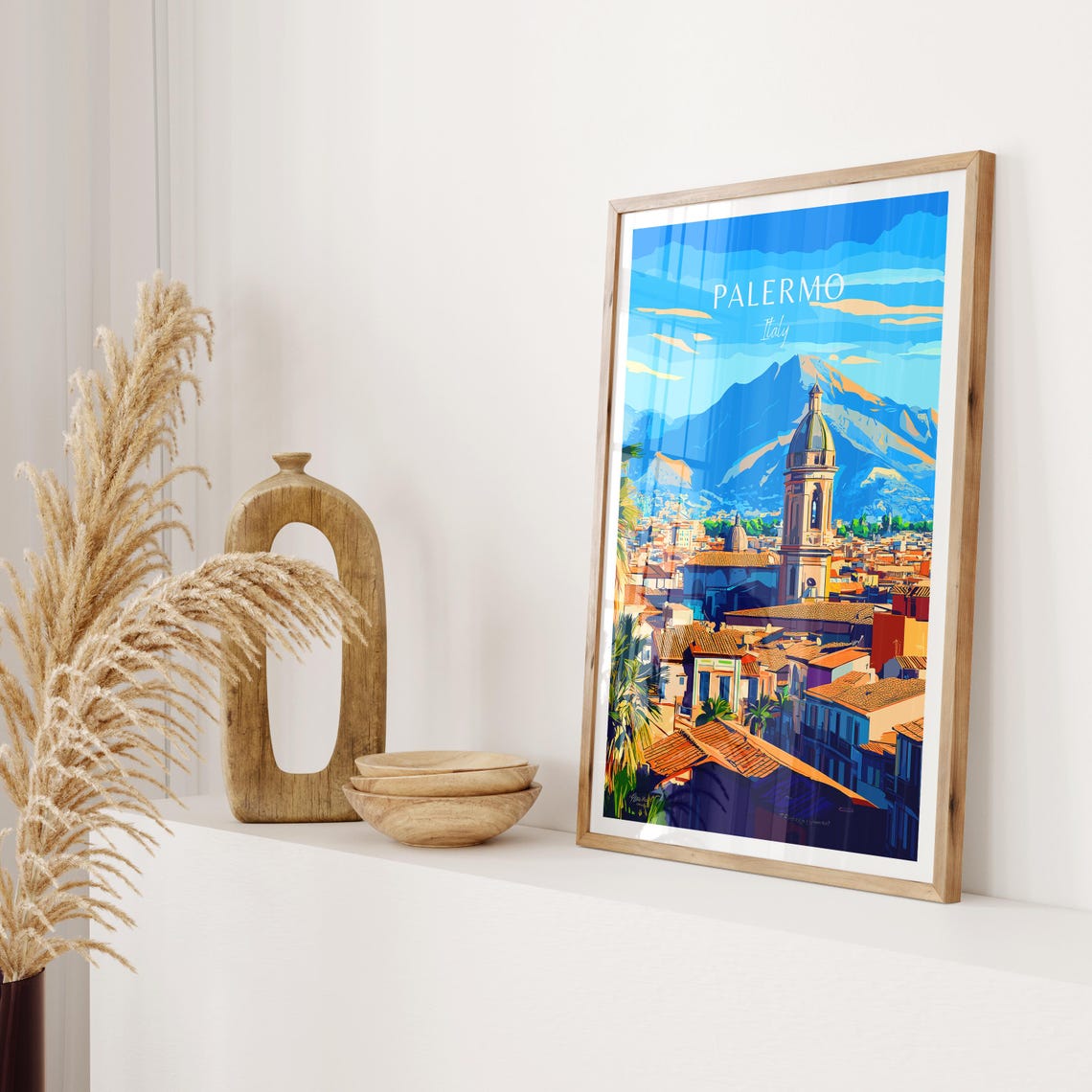 Palermo Italy City Skyline Church Dome Mountain Backdrop Poster - Image 2