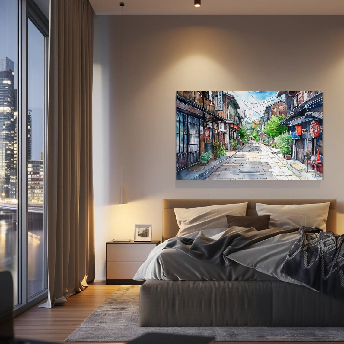Traditional Japanese Street With Paper Lanterns Watercolor Poster - Image 3