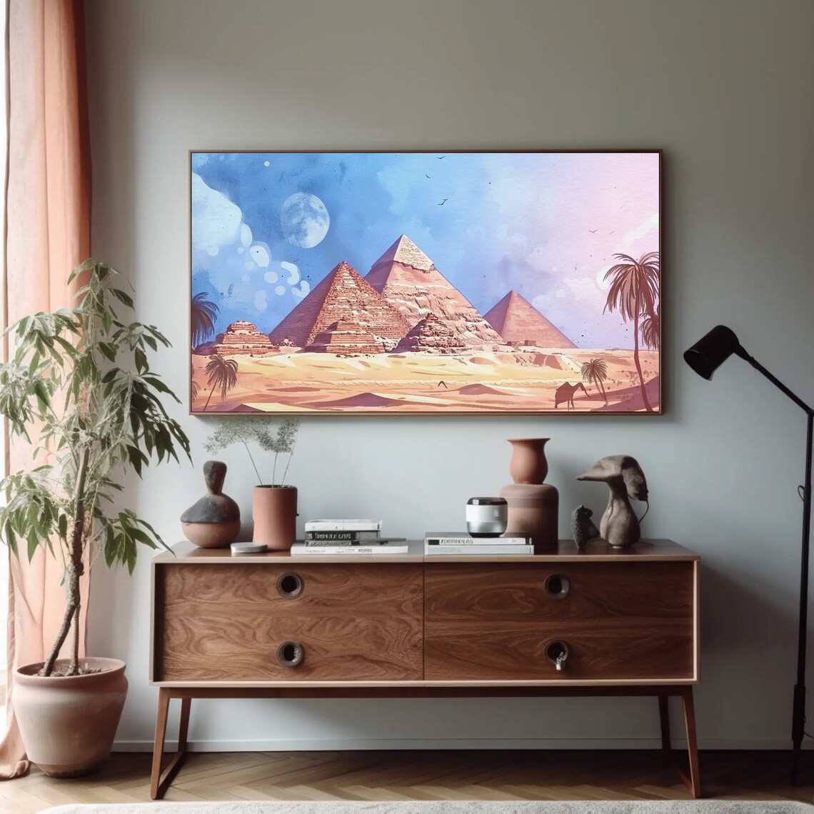 Giza Pyramids Full Moonlit Blue Sky Watercolor Desert Travel Poster - Image 5