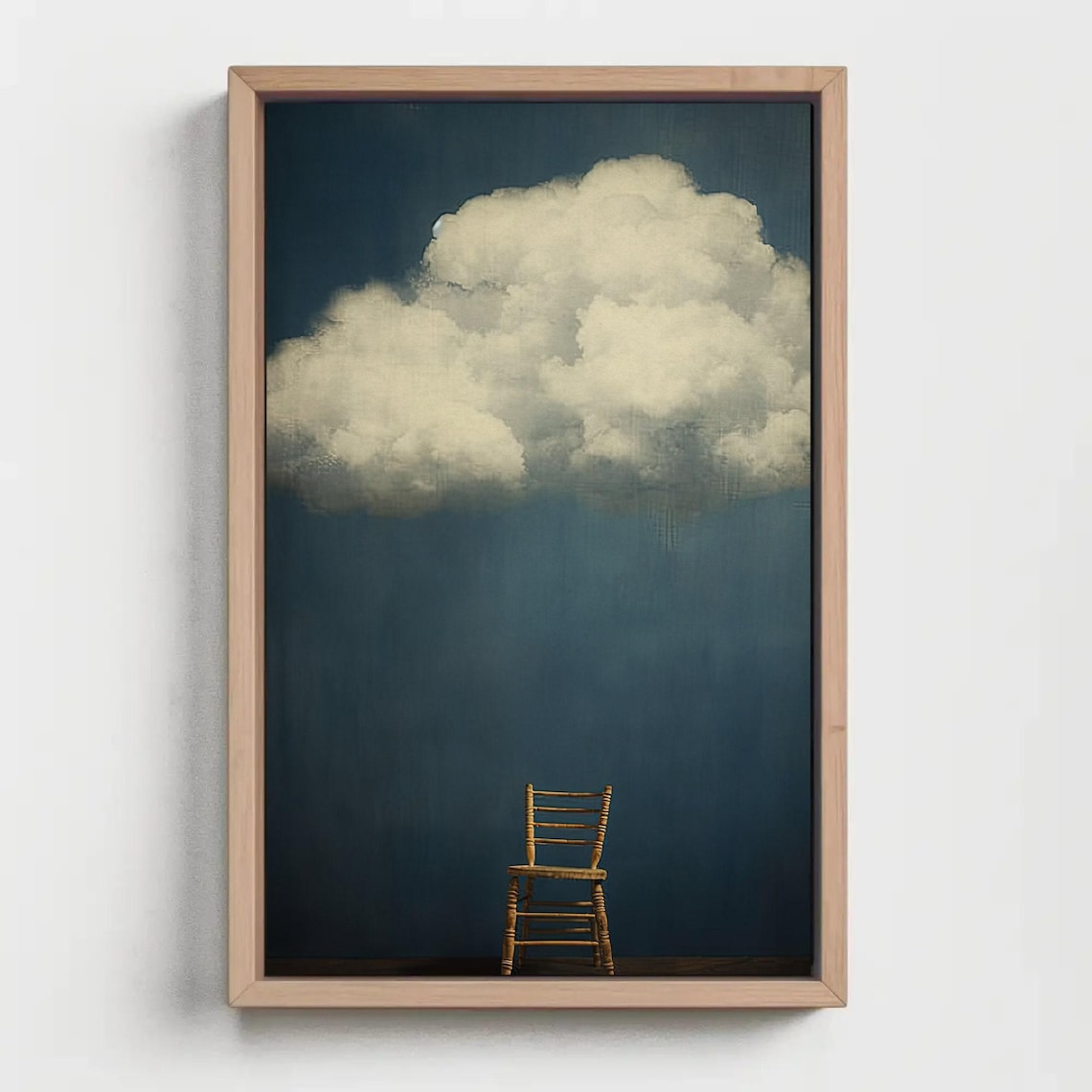 White Cloud Over A Chair Navy Blue Surreal Minimalist Poster