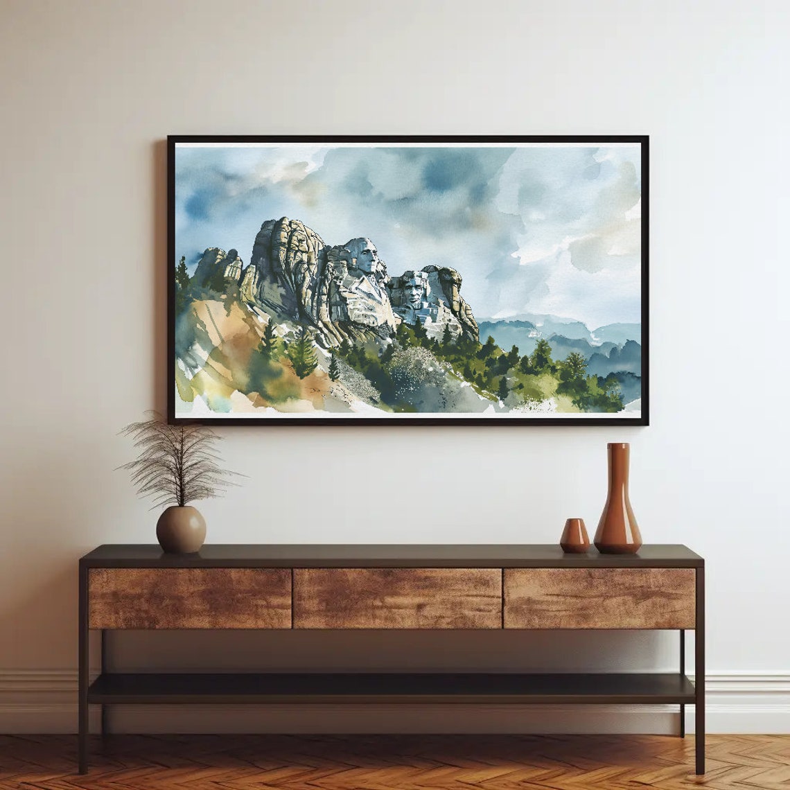 Mount Rushmore Carved Faces Watercolor Mountain Landscape Poster - Image 4