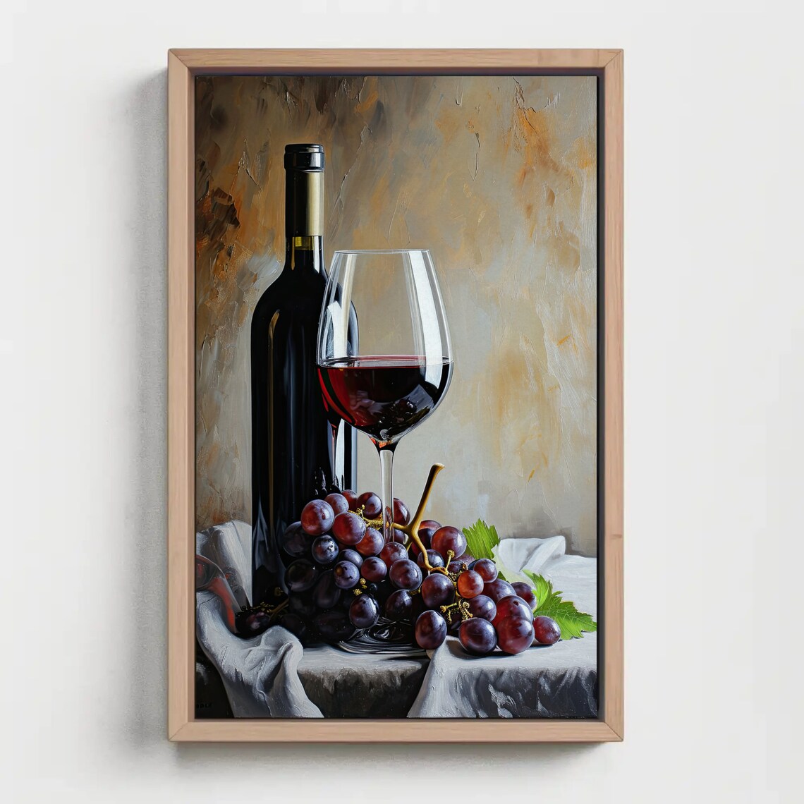 Red Wine Bottle Glass Grapes Classic Still Life Painting Poster - Image 2