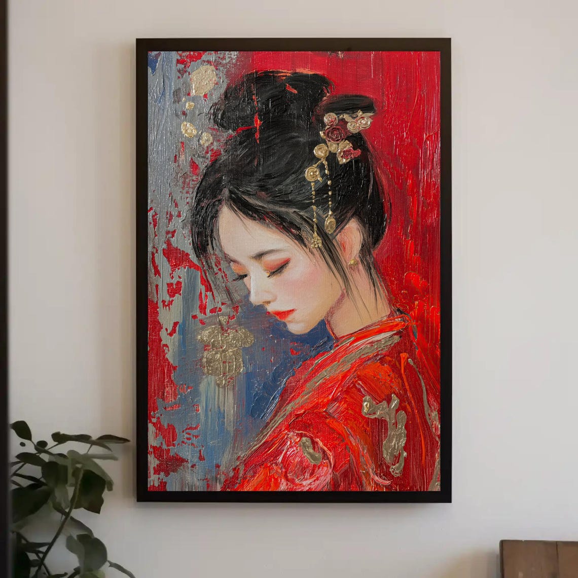 Pretty Chinese Girl In Traditional Dress Print Elegant Asian Oil Painting Cultural Wall Art For Living Room Or Bedroom