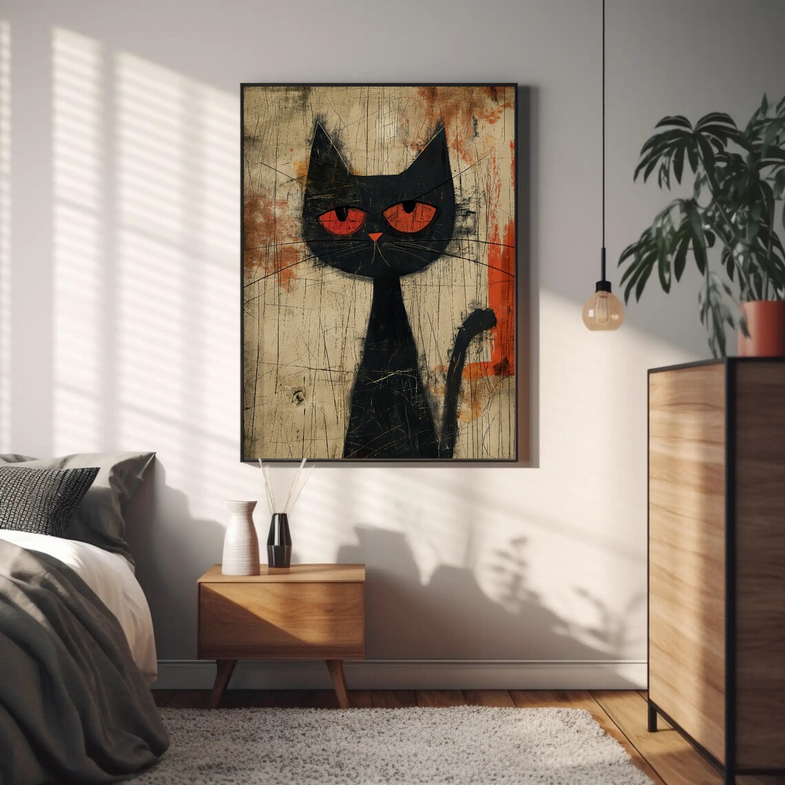 Whimsical Black Cat Vintage Funny Wall Art Print - Image 5