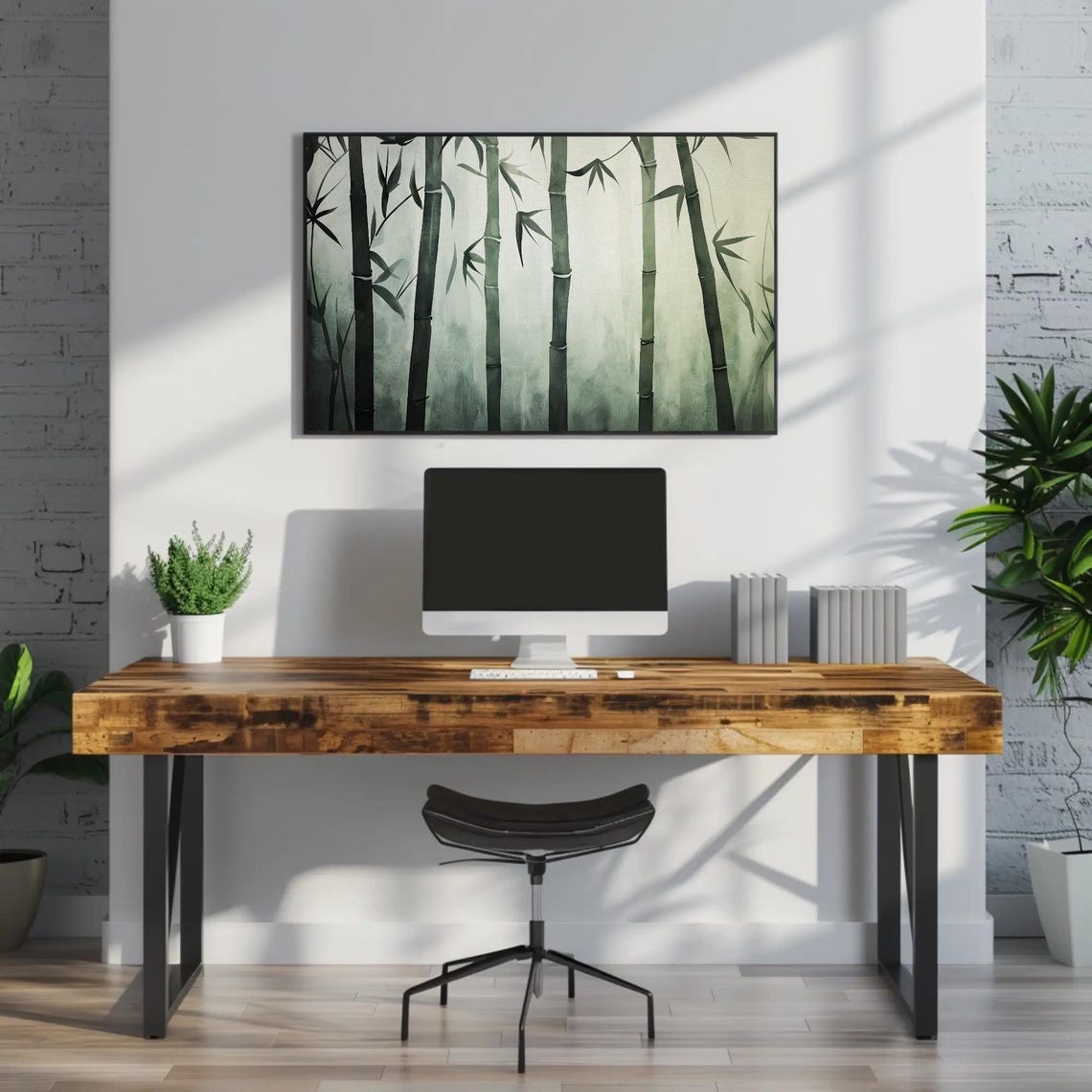 Tranquil Chinese Bamboo Forest Misty Green Zen Watercolor Poster - Image 3